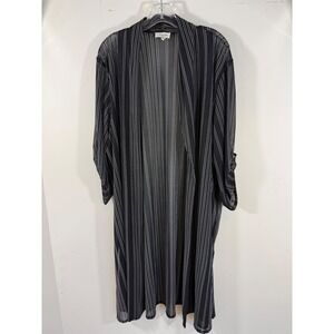 Sirenlily Open Front Duster Women's 2X Black Striped Boho Kimono Cardigan